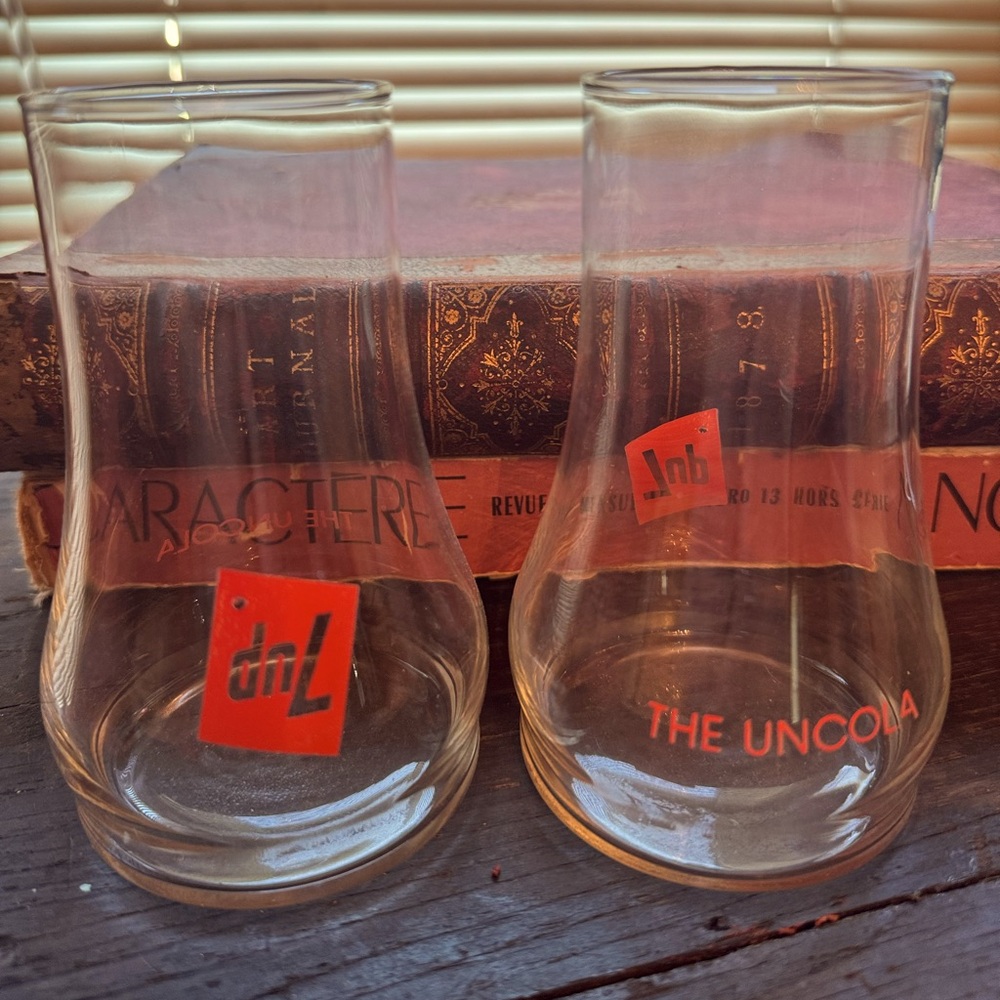 Pair Of Vintage Upside Down Retro 7Up Glasses